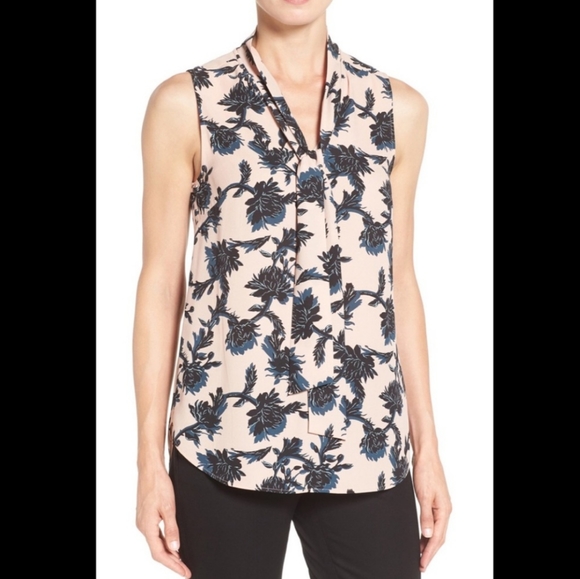 Halogen Sleeveless Blue Rose Tie-Neck Blouse - Picture 8 of 8
